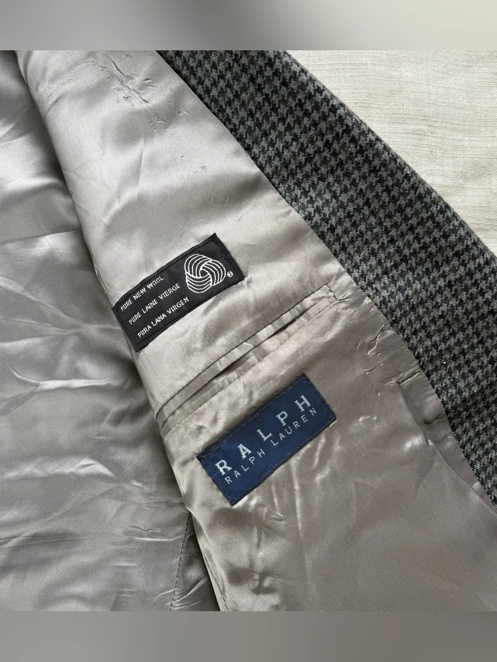 Vintage Men’s Ralph Lauren Wool Houndstooth Blazer Navy Grey 42T